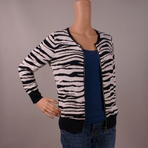 Ann Taylor Zip up Sweater Zebra Print  XS